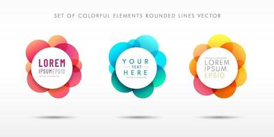 Set of abstract trendy gradient geometric pattern composition rounded shapes overlay on white background. Modern and Minimal style. Vector illustration