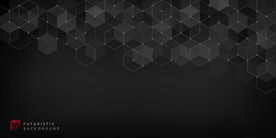 Abstract black geometric background with simple hexagonal elements. Medical, technology or science design. Hexagons pattern. Vector illustration