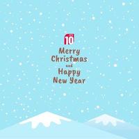 diseño plano simple. tarjeta de felicitación de navidad y próspero año nuevo sobre fondo azul claro con vista a la montaña de nieve blanca. ilustración vectorial vector