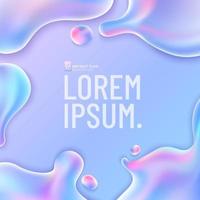 Abstract fluid holographic gradient shape on blue background with copy space. Liquid shapes rainbow label design. Vector illustration