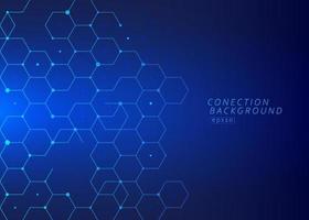 Abstract hexagons connection digital data concept. Technology  lines and dots connect background with hexagons on dark blue background. Vector illutration