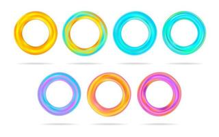 Set of abstract colorful circles. Glow round rays isolated on background. Empty lighting magic fantasy portal. Futuristic teleport top view. Vector illustration