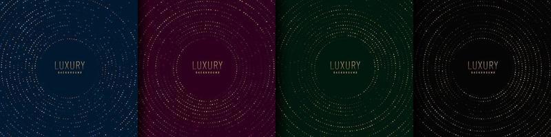 Set of abstract circular overlapping on black background with glitter and golden lines glowing dots golden combinations. Luxury and elegant halftone design. Vector illustration