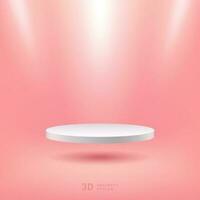 Abstract vector rendering 3d shape for cosmetic products display presentation. Modern floating white cylinder pedestal podium with light pink empty room background. Pastel minimal scene studio room.