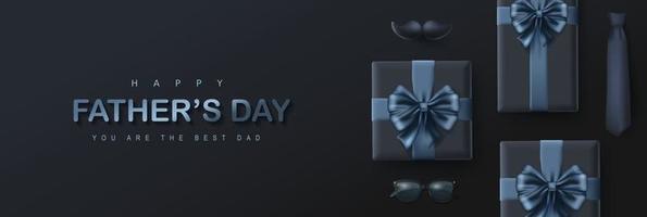 Tarjeta del día del padre con caja de regalo sobre fondo oscuro vector