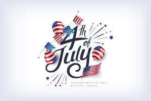 Independence day USA banner template american balloons flag and flags Garlands decor.4th of July celebration poster template.fourth of july calligraphy vector illustration .