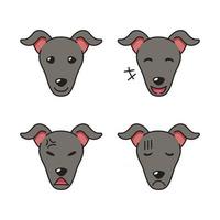 Conjunto de caras de perros galgos que muestran diferentes emociones. vector