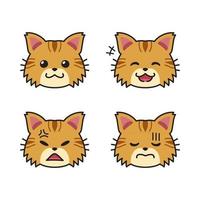 Set of cute brown cat faces showing different emotions vector