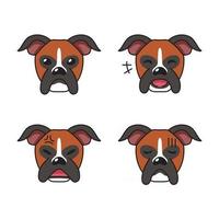 Conjunto de caras de perro boxer de carácter que muestran diferentes emociones. vector