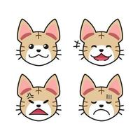 Conjunto de caras de gato atigrado que muestran diferentes emociones. vector