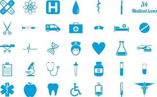Set of 34 medical icons blue vector