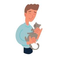 hombre llevando gato vector