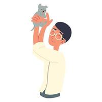man playing with his cat vector