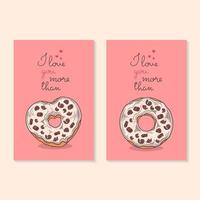 Vector illustrations. Congratulations on Valentine's Day. Cards with donuts.