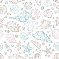 Vector sketching illustrations. Seamless pattern of seashells.