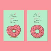 Vector illustrations. Congratulations on Valentine's Day. Cards with donuts.