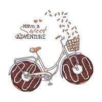 ilustraciones de dibujo vectorial. bicicleta con rosquillas en lugar de ruedas. vector