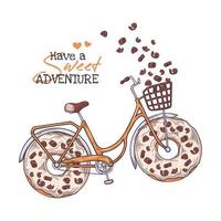 Vector sketching illustrations. Bicycle with donuts instead of wheels.