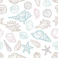 Vector sketching illustrations. Seamless pattern of seashells.