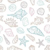 Vector sketching illustrations. Seamless pattern of seashells.