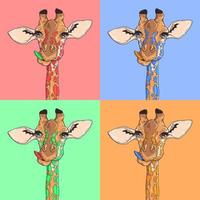 Vector sketching illustrations. Portrait of multicolored funny giraffe.