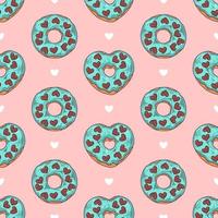 Vector seamless pattern. Glazed donuts decorated with toppings, chocolate, nuts.