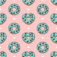 Vector seamless pattern. Glazed donuts decorated with toppings, chocolate, nuts.