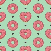 Vector seamless pattern. Glazed donuts decorated with toppings, chocolate, nuts.