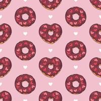 Vector seamless pattern. Glazed donuts decorated with toppings, chocolate, nuts.