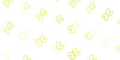 Light Yellow vector background with Shining hearts