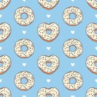 Vector seamless pattern. Glazed donuts decorated with toppings, chocolate, nuts.