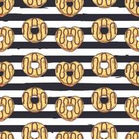 Vector seamless pattern. Glazed donuts decorated with toppings, chocolate, nuts.