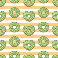 Vector seamless pattern. Glazed donuts decorated with toppings, chocolate, nuts.