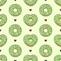Vector seamless pattern. Glazed donuts decorated with toppings, chocolate, nuts.