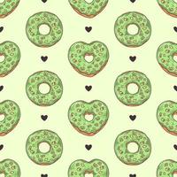 Vector seamless pattern. Glazed donuts decorated with toppings, chocolate, nuts.