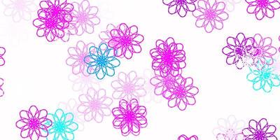 Light Blue Red vector doodle pattern with flowers