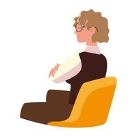 Mujer con gafas sentado en una silla de diseño aislado vector
