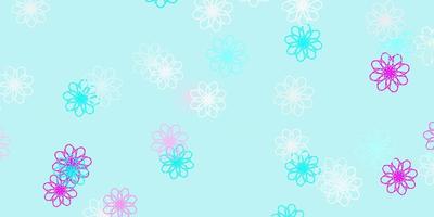 Light Pink Blue vector doodle background with flowers