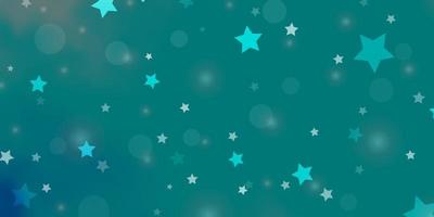 patrón de vector verde azul claro con círculos estrellas brillo ilustración abstracta con gotas de colores patrón de estrellas para el diseño de fondos de pantalla de tela