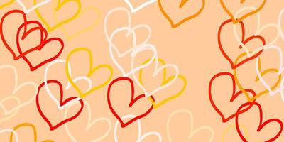 Light Red Yellow vector pattern with colorful hearts