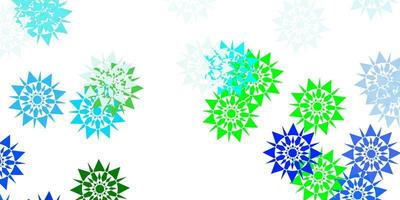 Fondo de copos de nieve hermoso vector azul claro con flores