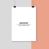 Blank hanging white paper mockup template vector