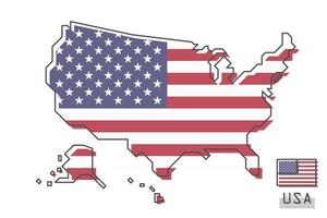 United States of America map and flag . Modern simple line cartoon design . Vector .