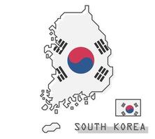 South korea map and flag . Modern simple line cartoon design . Vector