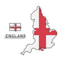 mapa de inglaterra y bandera. diseño de dibujos animados de línea simple moderna. vector. vector