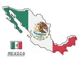 Mexico map and flag . Modern simple line cartoon design . Vector .