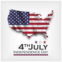 America map and waving flag . independence day of USA 4th July . Vector .