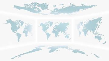 Perspective room and set of all side world map  Dotted design  background . Vector .
