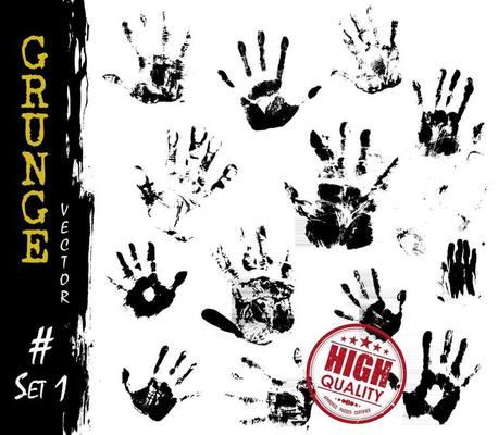 Set of Grunge style handprints . Elements vector .