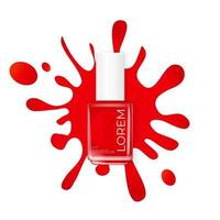 esmalte de uñas rojo con salpicaduras sobre un fondo blanco. plantilla de producto cosmético para publicidad, revista, muestra de producto. vector